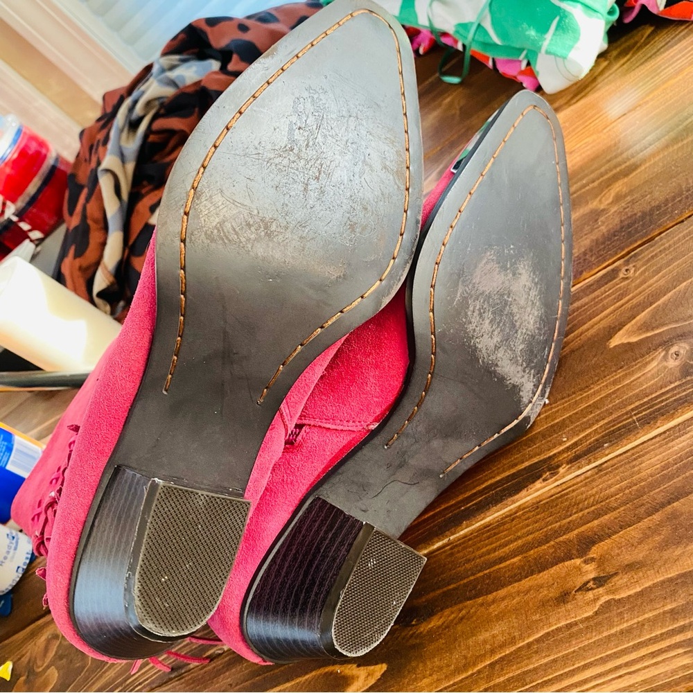 Suede Fringe Ankle Boots - Pink - Picture 16 of 16